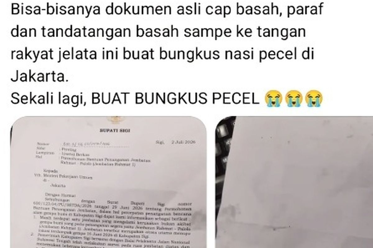 Isi Surat Bupati Sigi untuk Menteri PU Malah Jadi Bungkus Nasi Pecel di Jakarta